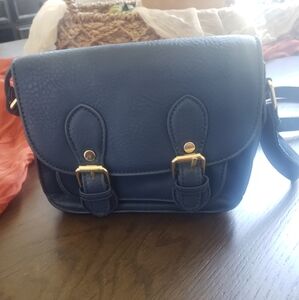 Elegant Blue Leather Crossbody Bag With Adjustable Shoulder Strap